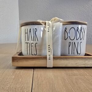 Rae Dunn Hair Ties and Bobby Pins Ceramic Set